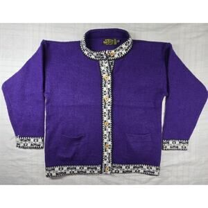 South American Side Alpaca Wool Sweater Button Cardigan Large Peru S